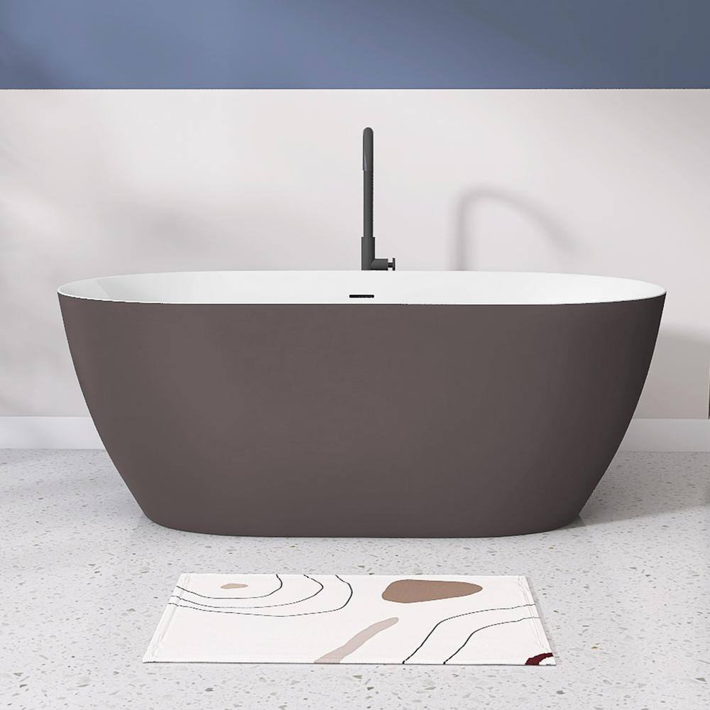 NTQ 67 in. x 29.5 in. Acrylic Free Standing Tub Oval Freestanding Soaking Bathtub Stand Alone Soaker Tub in Matte Grey