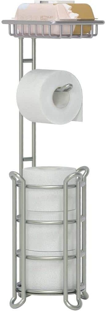 Silver Toilet Paper Holder Stand Bathroom Tissue Dispenser Holders Rack Free Standing B 6.5 in. x 6.5 in. x 24 in.