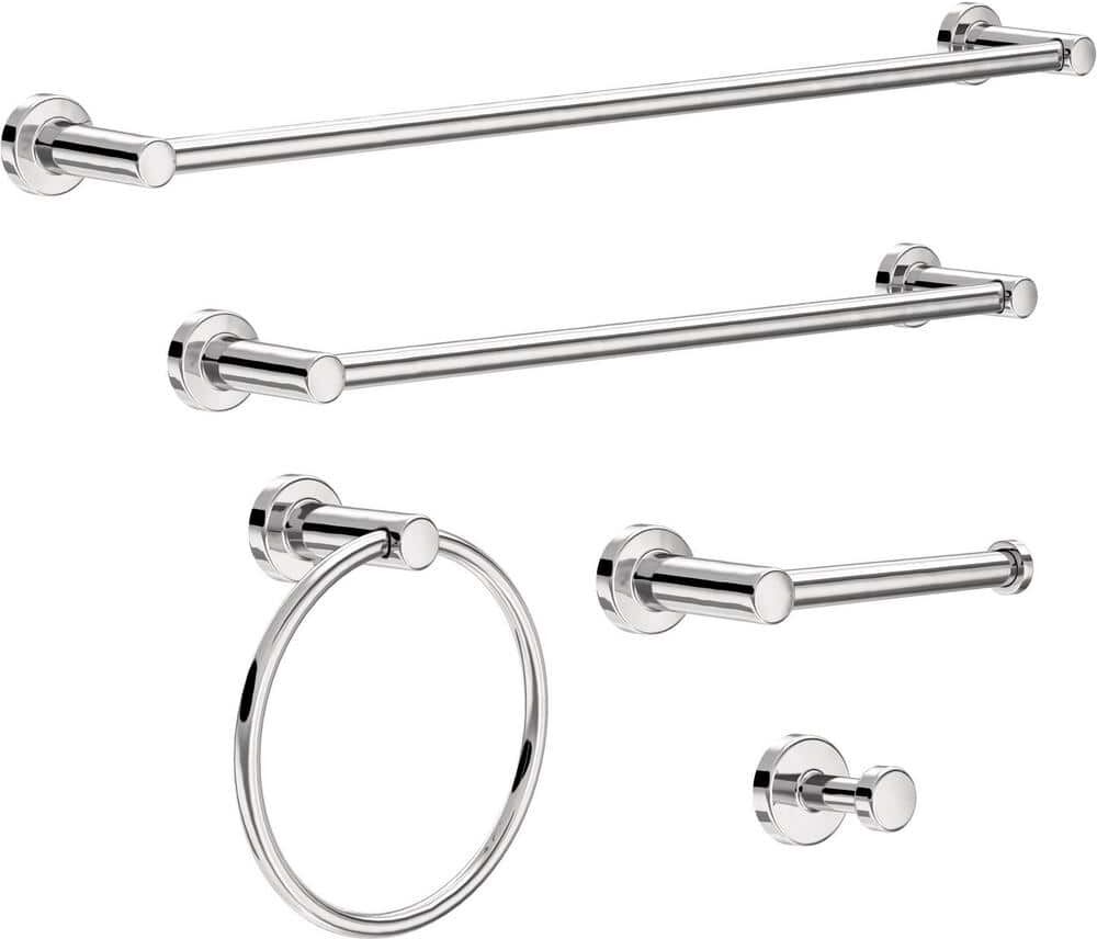 Franklin Brass Wake 5-Piece Bath Accessory Set 18, 24 in. Towel Bars, Toilet Paper Holder, Towel Ring, Towel Hook in Polished Chrome