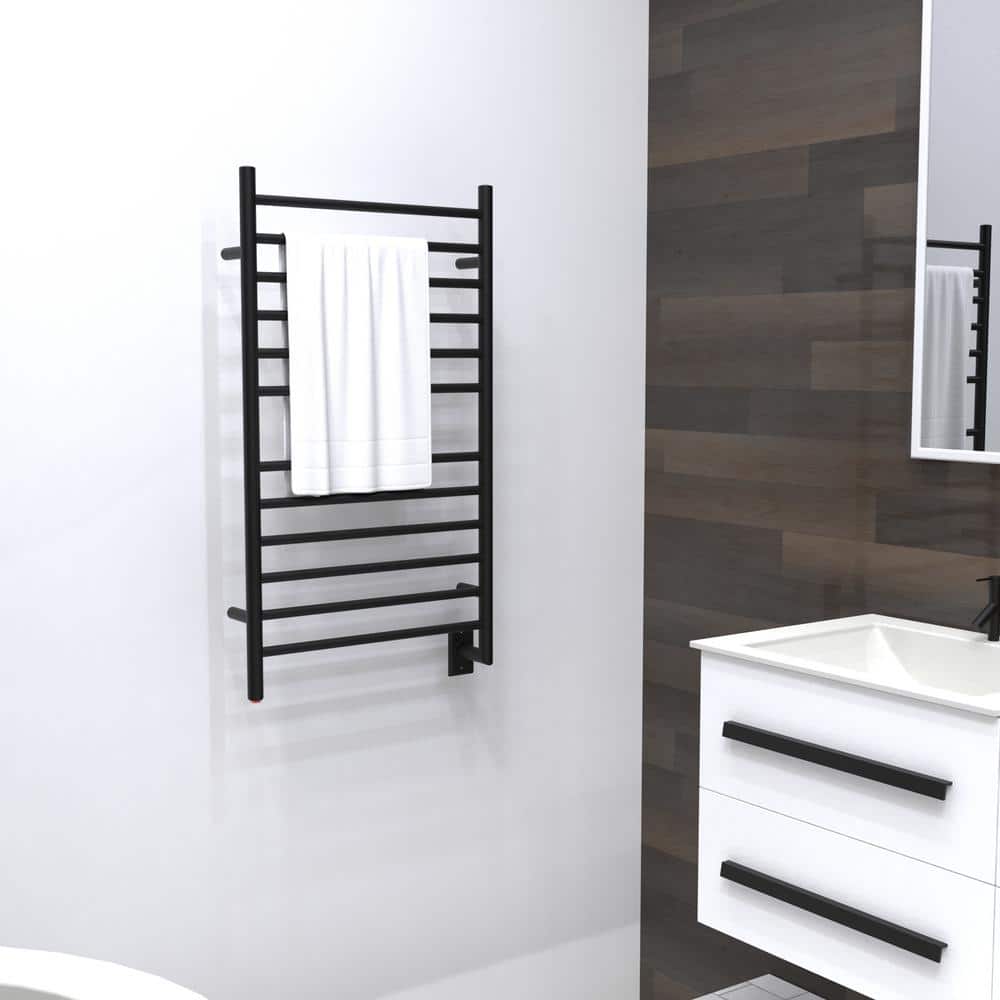 Amba Radiant Large Straight 12-Bar Hardwired Electric Towel Warmer in Matte Black