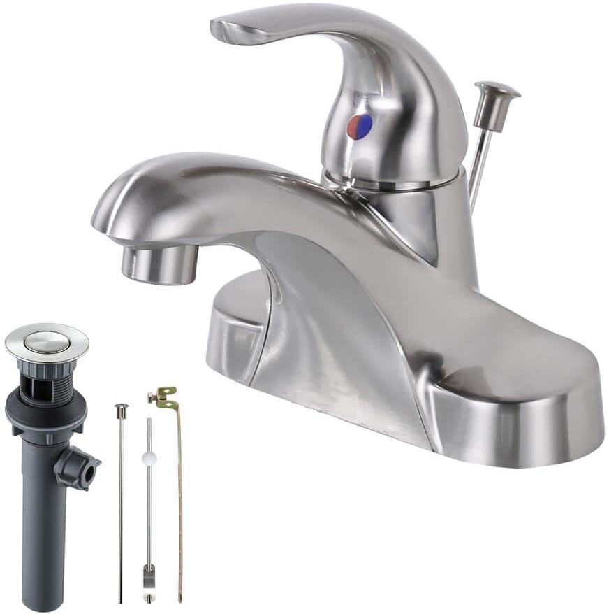 ARCORA 4 in. Centerset Single Handle Low Arc Bathroom Faucet with Drain Kit Included in Brushed Nickel