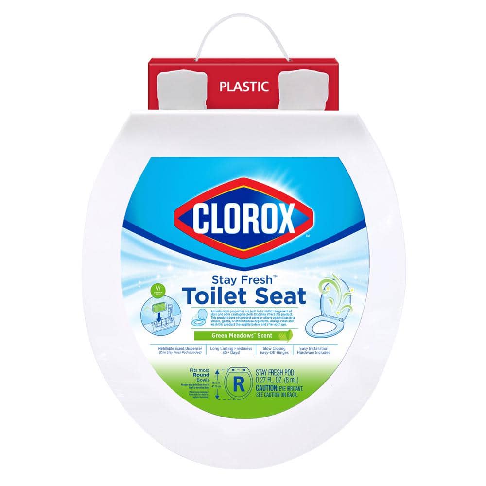 Clorox Round Closed Front Stay Fresh Scented Plastic Toilet Seat in White with Easy-Off Hinges