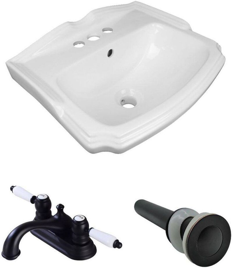 RENOVATORS SUPPLY MANUFACTURING 19 in. W Small White Wall Mount Bathroom Sink Porcelain Basin, Backsplash, 4 in. Centerset Faucet, Drain, Bracket