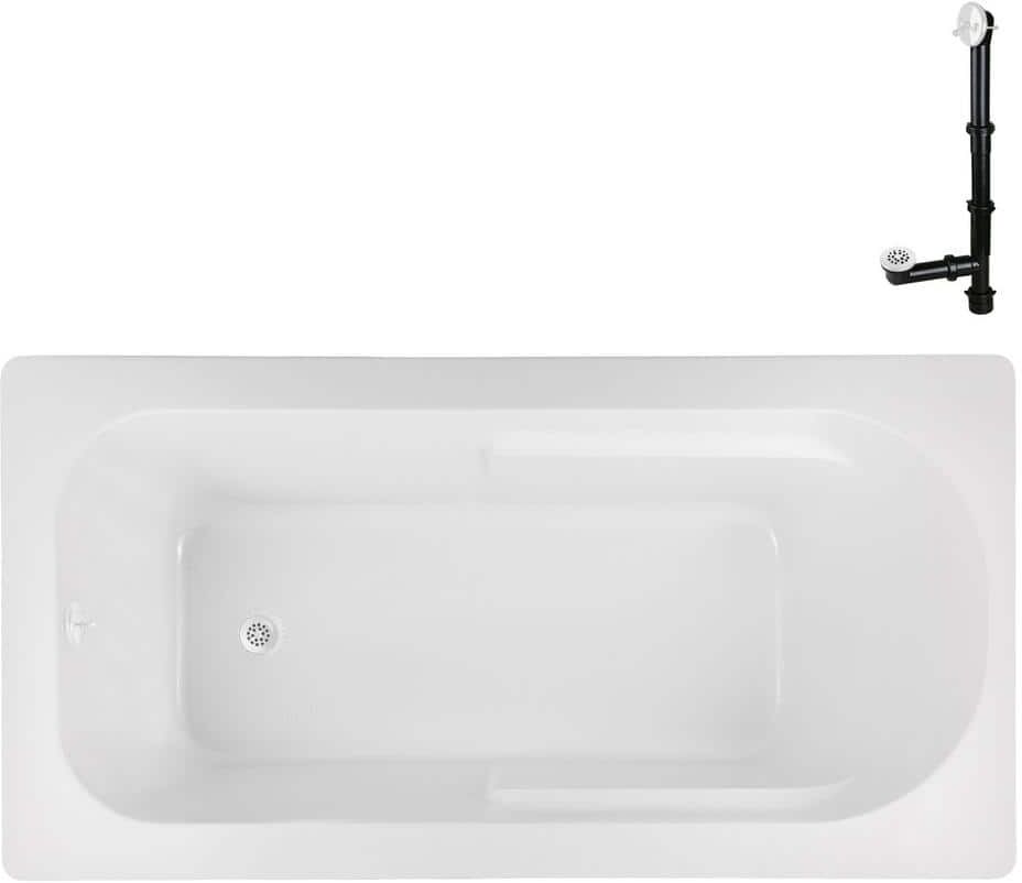 Streamline N-4300-742-WH 66 in. x 34 in. Rectangular Acrylic Soaking Drop-In Bathtub, with Reversible Drain in Glossy White