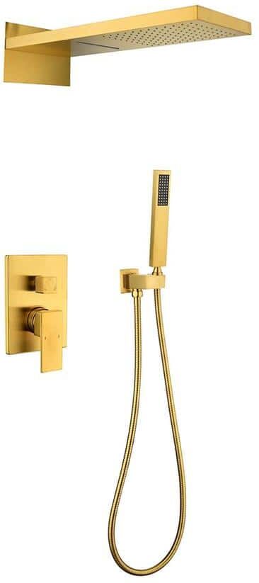 Lukvuzo 2 Flow Rate Wall Mounted Waterfall Rain Shower System, Brushed Gold