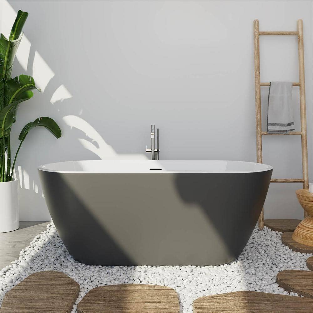 Mokleba 59 in. Seamless Acrylic Flatbottom Not-Whirlpool Stand Alone Freestanding Bathtub with Soaking SPA in Gray
