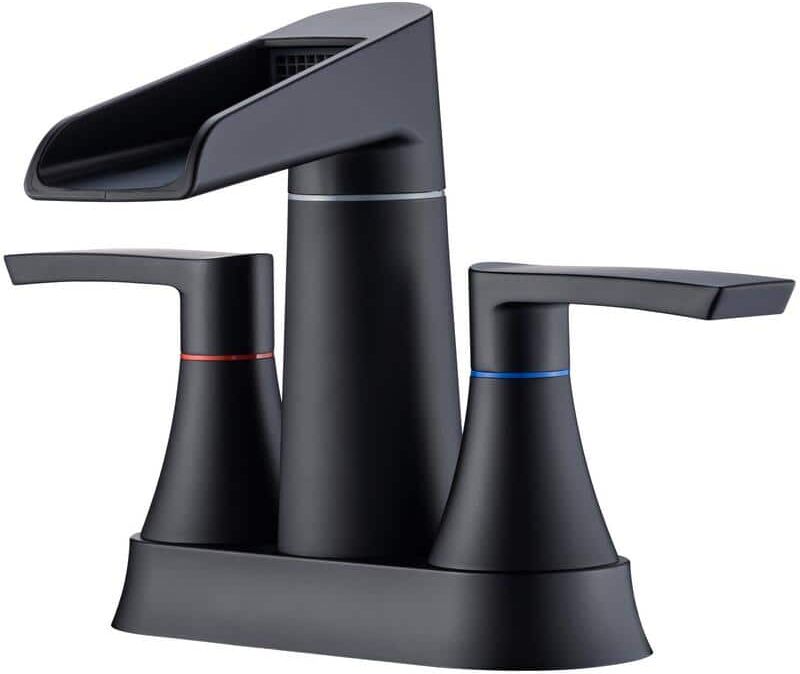 Lukvuzo 4 in. Center Set Double Handle Waterfall Bathroom Faucet Combo Kit with Pop-Up Drain and Supply Lines in Matte Black