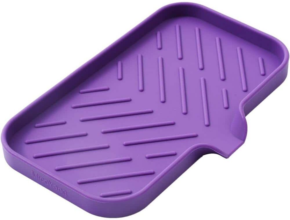 Aoibox 9.6 in. Silicone Bathroom Soap Dishes with Drain and Kitchen Sink Organizer Sponge Holder, Dish Soap Tray in Purple