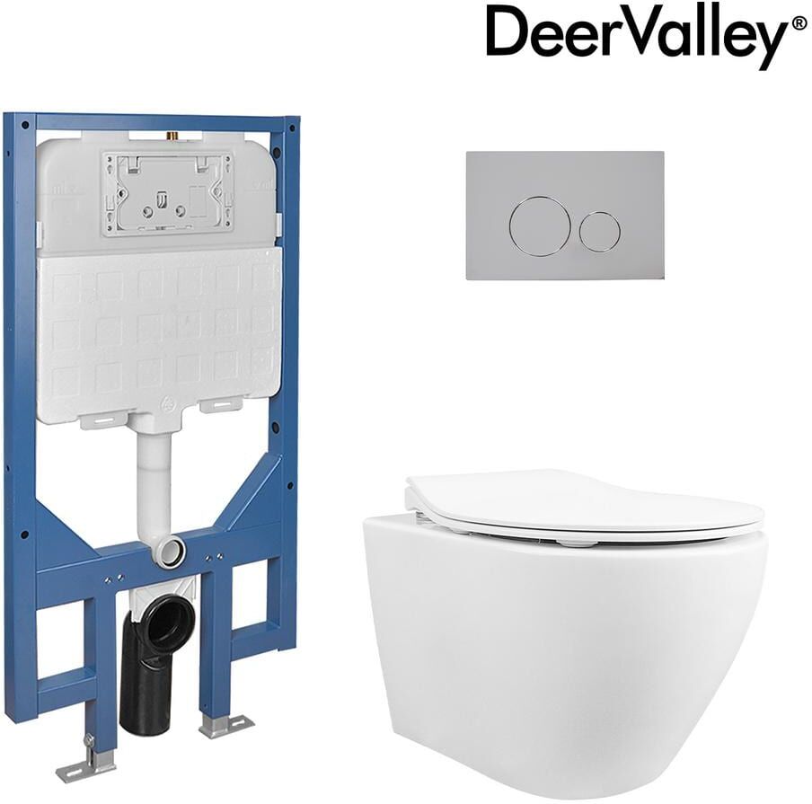 DEERVALLEY 2-Piece 1.1/1.6 GPF Elongated Toilet Wall Mounted Wall Hung Toilet w/Concealed In-Wall Toilet Tank (Seat Included),White