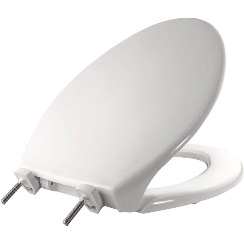 BEMIS Hospitality Elongtated Commercial Plastic Closed Front Toilet Seat in White Never Loosens and DuraGuard