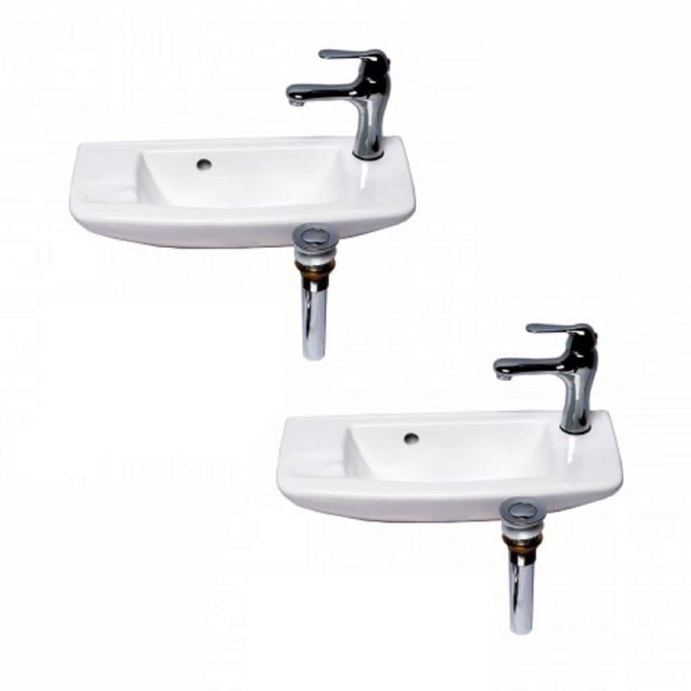 RENOVATORS SUPPLY MANUFACTURING Small Wall Mount Bathroom Sink 20 in. White Ceramic Rectangular Sink with Drain and Faucet, Pack of 2 Renovators Supply