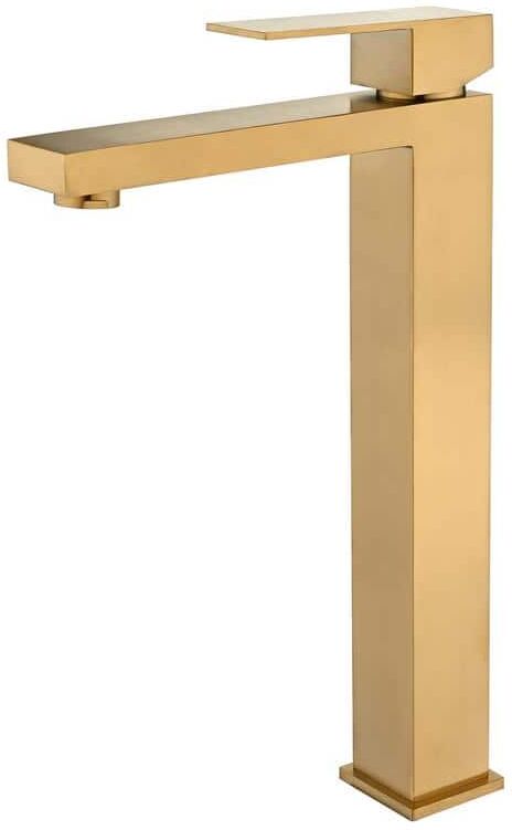 WOWOW Single Handle Single Hole High Arc Bathroom Faucet with Supply Line Included in Brushed Gold