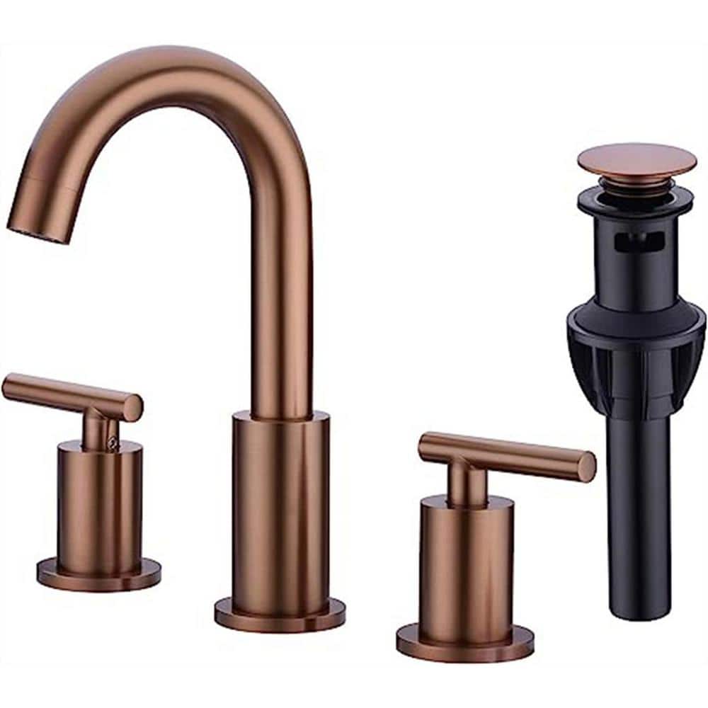 Dyiom 2-Handle 8 in. Universal  Sink Faucet with Overflow Pop-up Drain Assembly 3-Piece Set - Brown Bathroom Accessories Set