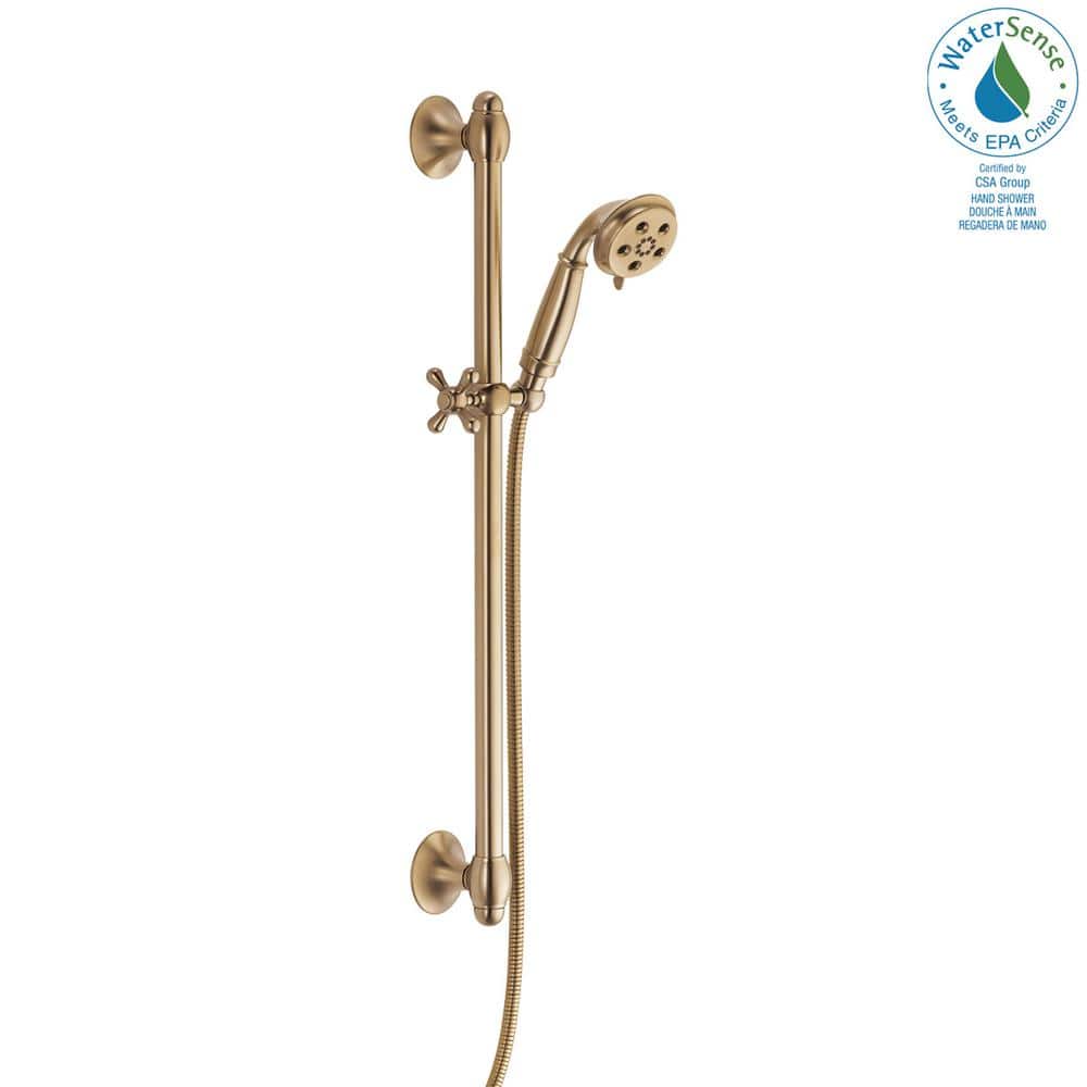 Delta 3-Spray Patterns 1.75 GPM 3.34 in. Wall Mount Handheld Shower Head with Slide Bar and H2Okinetic in Champagne Bronze