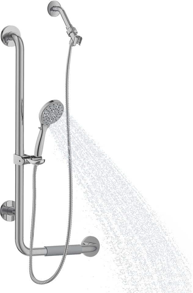 PULSE Showerspas ErgoSlideBar Left 5-Spray Wall Bar Shower Kit In Brushed Stainless Steel