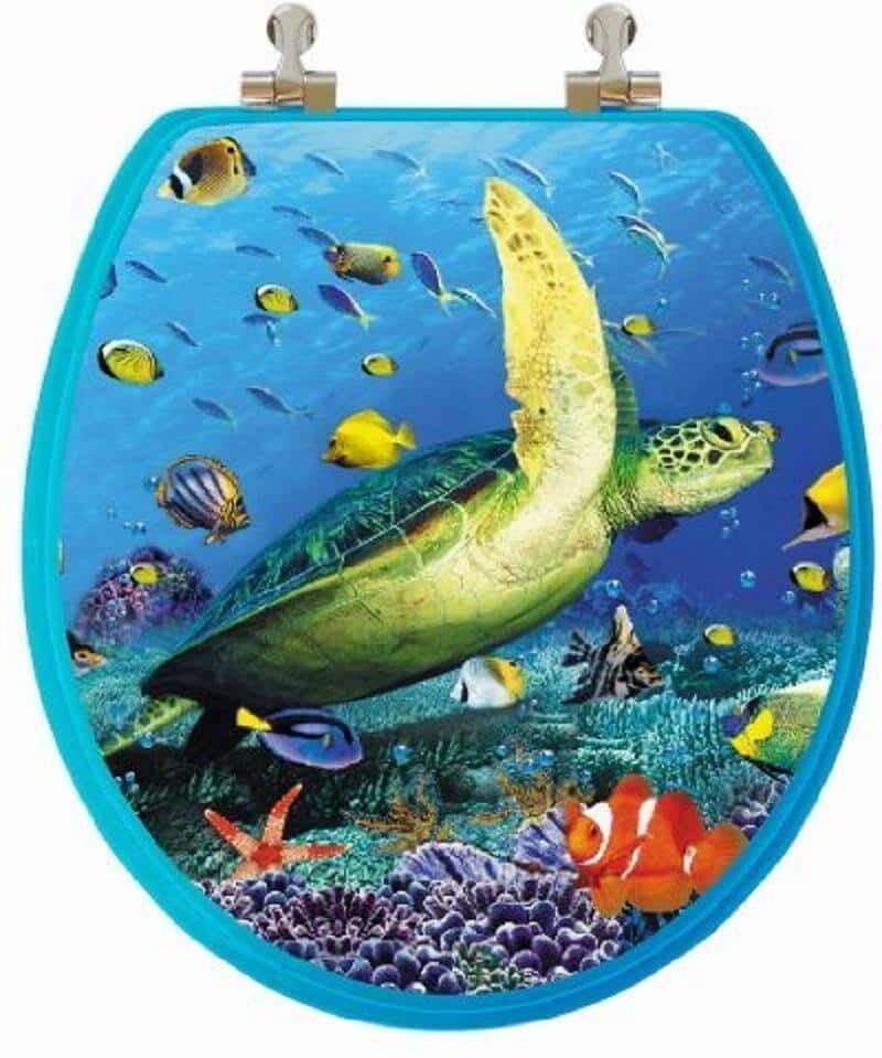 TOPSEAT 3D Ocean Series Sea Turtle Round Closed Front Toilet Seat in Blue