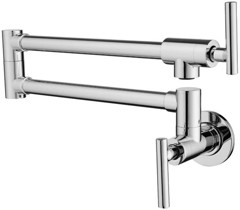 Boyel Living Wall Mounted Double Handle 1.8 GPM Pot Filler with 2 Built- in Ceramic Cartridge and Mounting Hardware in Chrome Plated