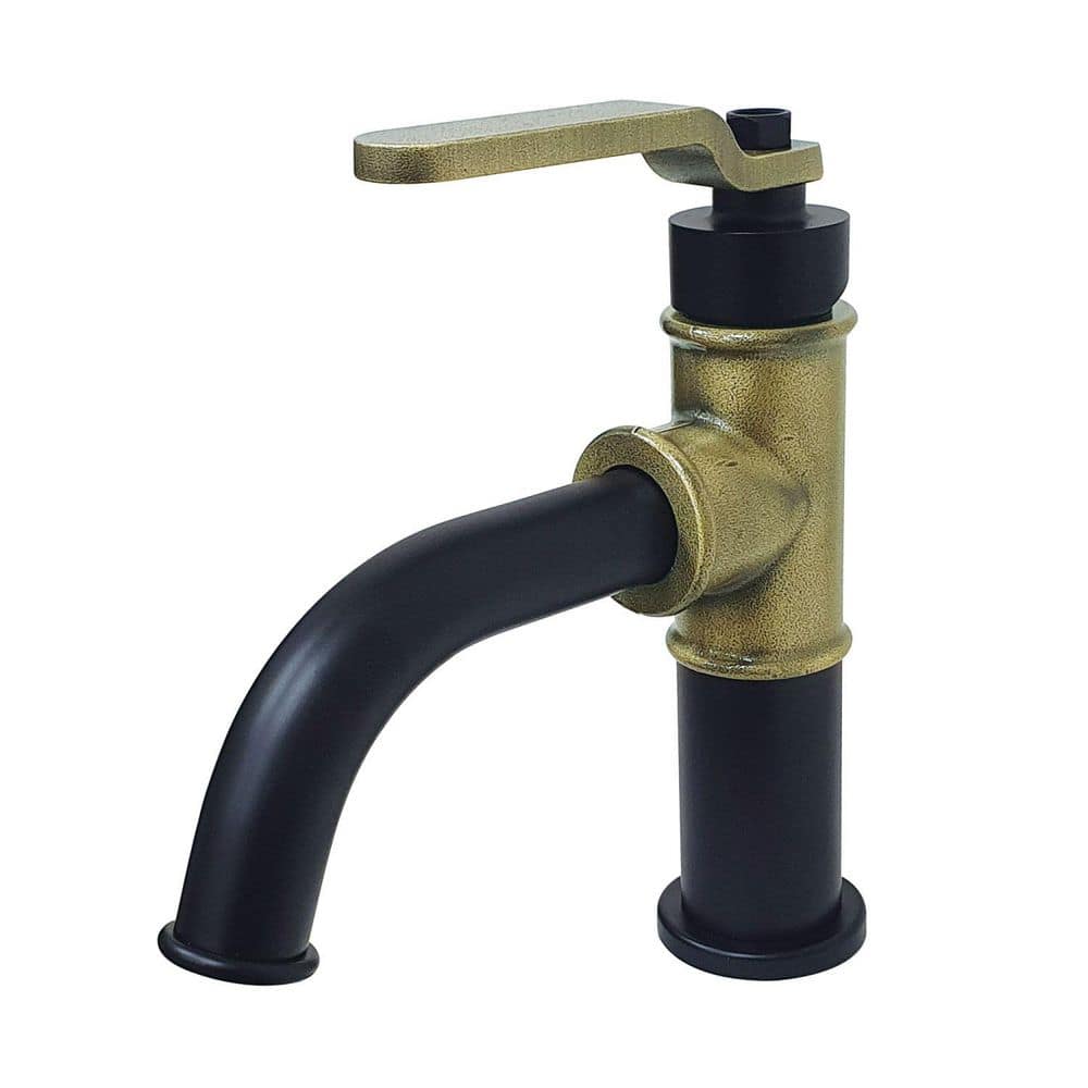 Kingston Whitaker Single-Handle Single Hole Bathroom Faucet with Push Pop-Up in Matte Black/Antique Brass