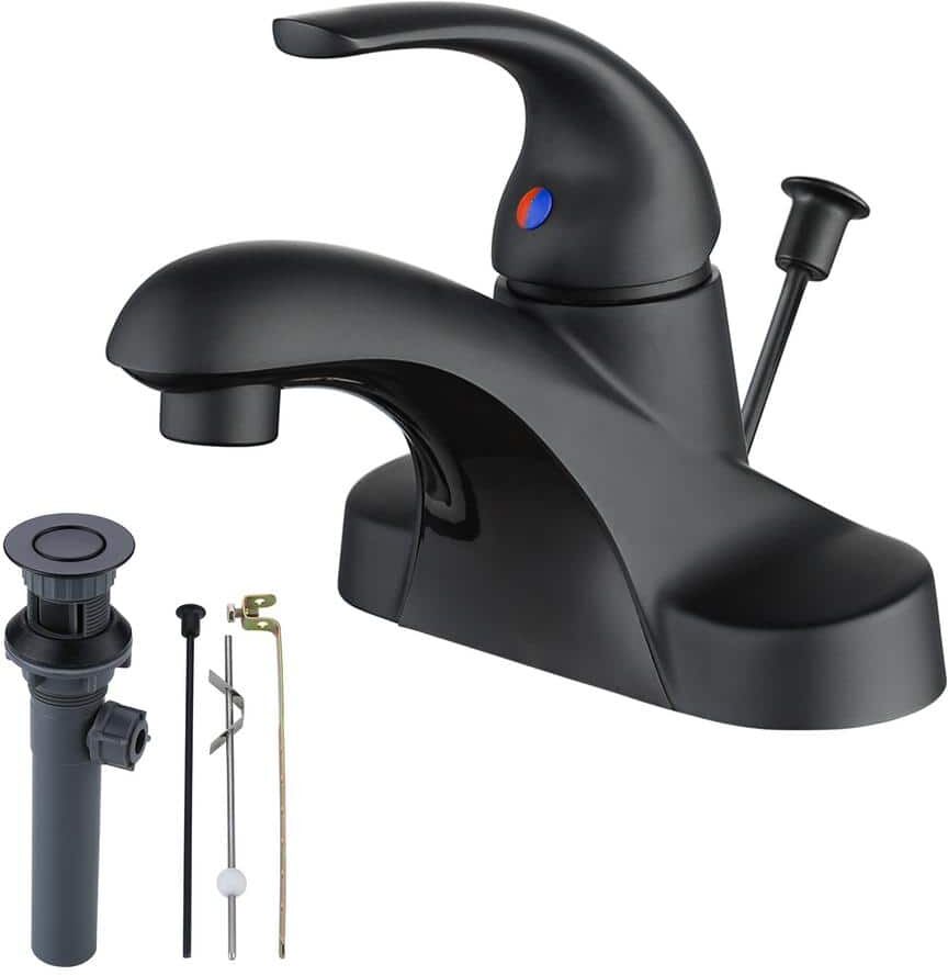 ARCORA 4 in. Centerset Single Handle Low Arc Bathroom Faucet with Drain Kit Included in Matte Black