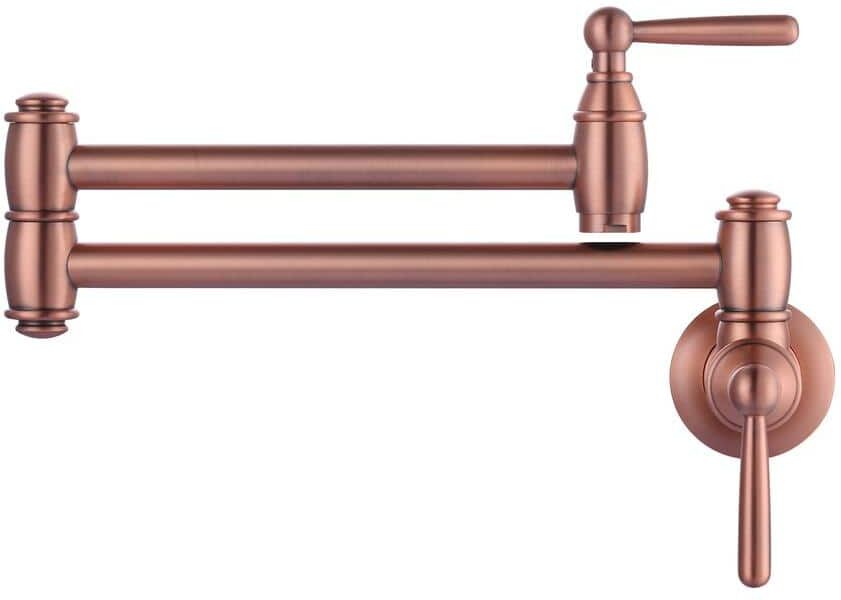 IVIGA Retro Wall Mounted Brass Pot Filler with 2 Handles in Copper