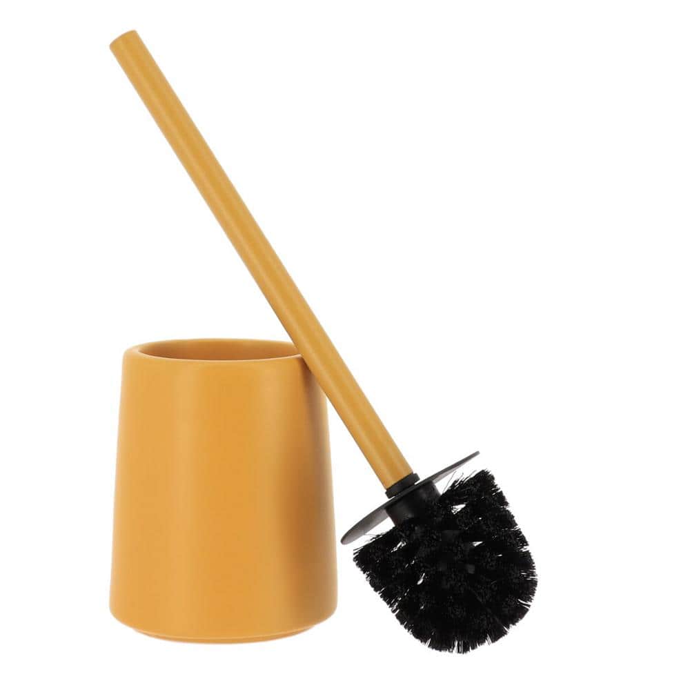 Yellow Mustard Stoneware Toilet Bowl Brush and Holder