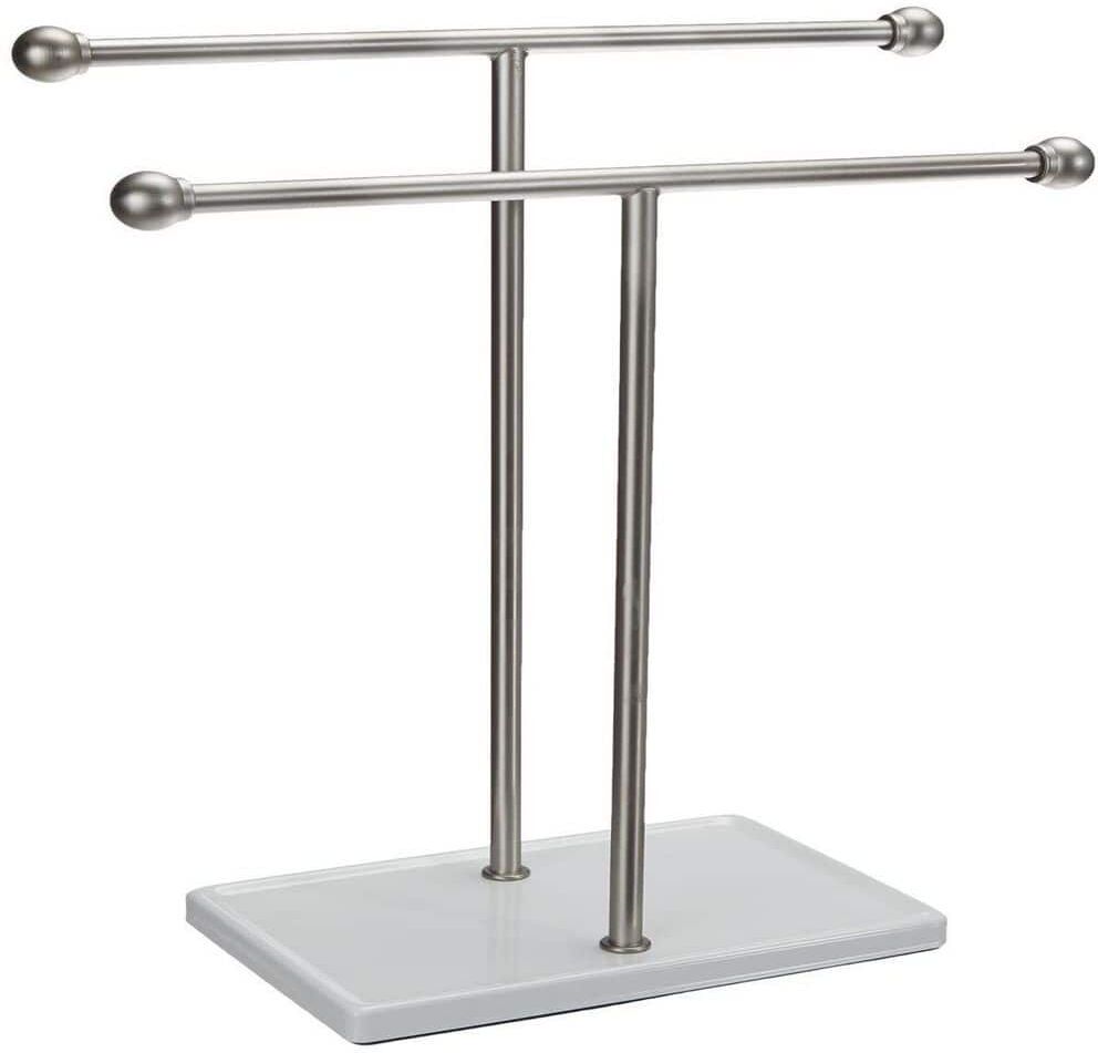 Dracelo 4.7 in. D x 7.4 in. W x 13.25 in. H Nickel Double-T Hand Towel Holder and Accessories Jewelry Stand