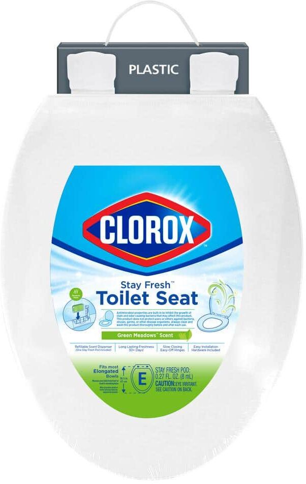 Clorox Elongated Closed Front Stay Fresh Scented Toilet Seat in White with Easy-Off Hinges