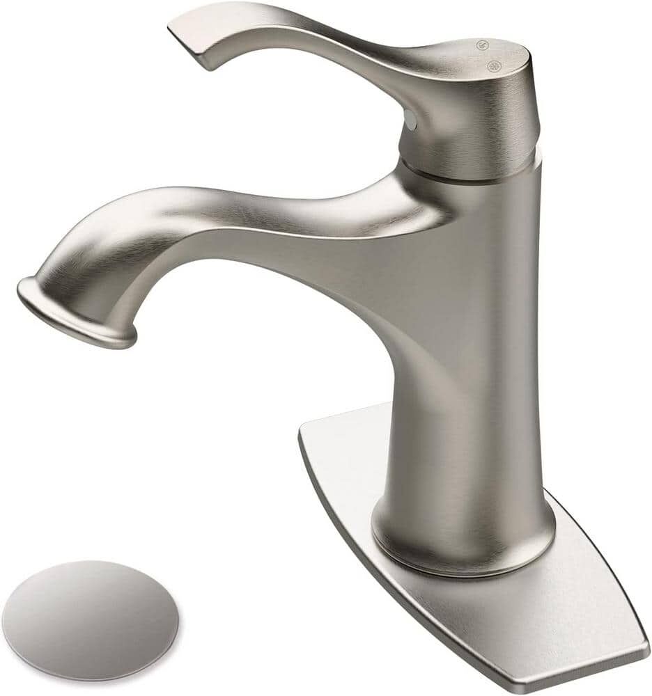 Dyiom Bathroom Faucet with Pop Up Drain, Brushed Nickel Bathroom Sink Faucet & Deck Plate 1 or 3 Word Bath Accessory 1-Piece