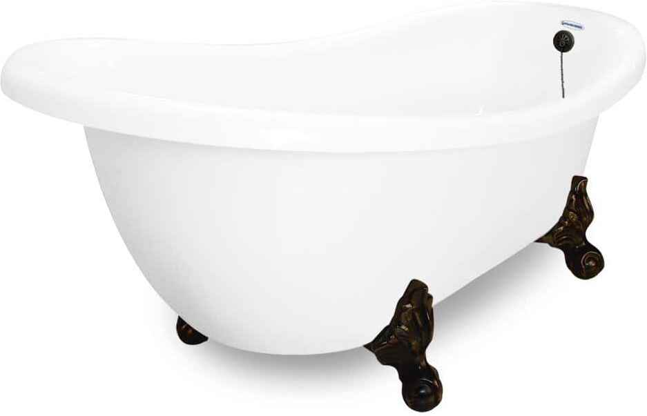 American Bath Factory 67 in. Acrylic Slipper Clawfoot Non-Whirlpool Bathtub in White w/ Large Ball and Claw Feet in Old World Bronze