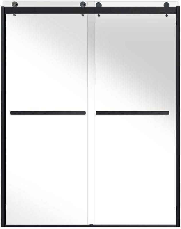 Vanity Art 60 in. W x 76 in. H Frameless Sliding Shower Door in Matte Black with with Explosion Proof Clear Glass