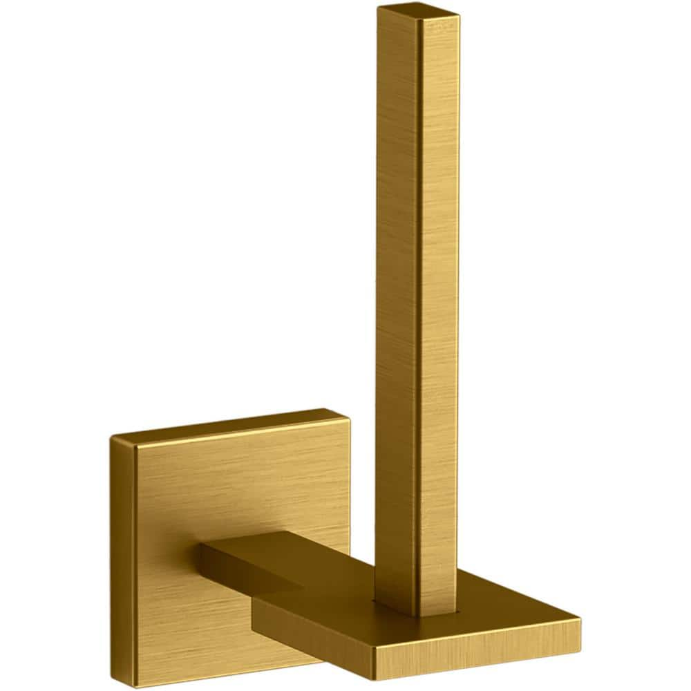 KOHLER Square Vertical Wall Mounted Toilet Paper Holder in Vibrant Brushed Moderne Brass