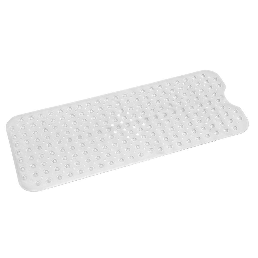 Aoibox 15.8 in. x 39.4 in. Transparent White Non-Slip Shower Mat BPA-Free Massage Anti-Bacterial with Suction Cups Washable