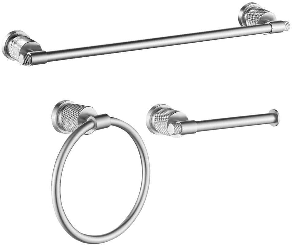 FORIOUS Bathroom Accessories Set 3-pack towel ring，towel bar，toilet paper holder Zinc Alloy in Brushed Nickel