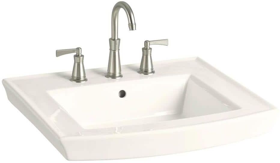 KOHLER Archer 24 In. Vitreous China Pedestal Sink Basin Only in Biscuit with Overflow Drain