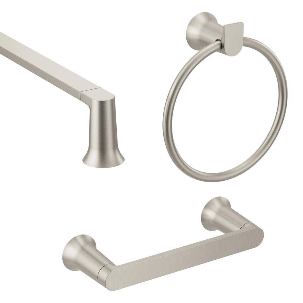 MOEN Genta 3-Piece Bath Hardware Set with 24 in. Towel Bar, Paper Holder and Towel Ring in Brushed Nickel