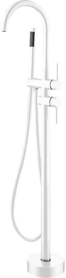 WELLFOR Double Handle Freestanding Tub Faucet with Hand Shower in White