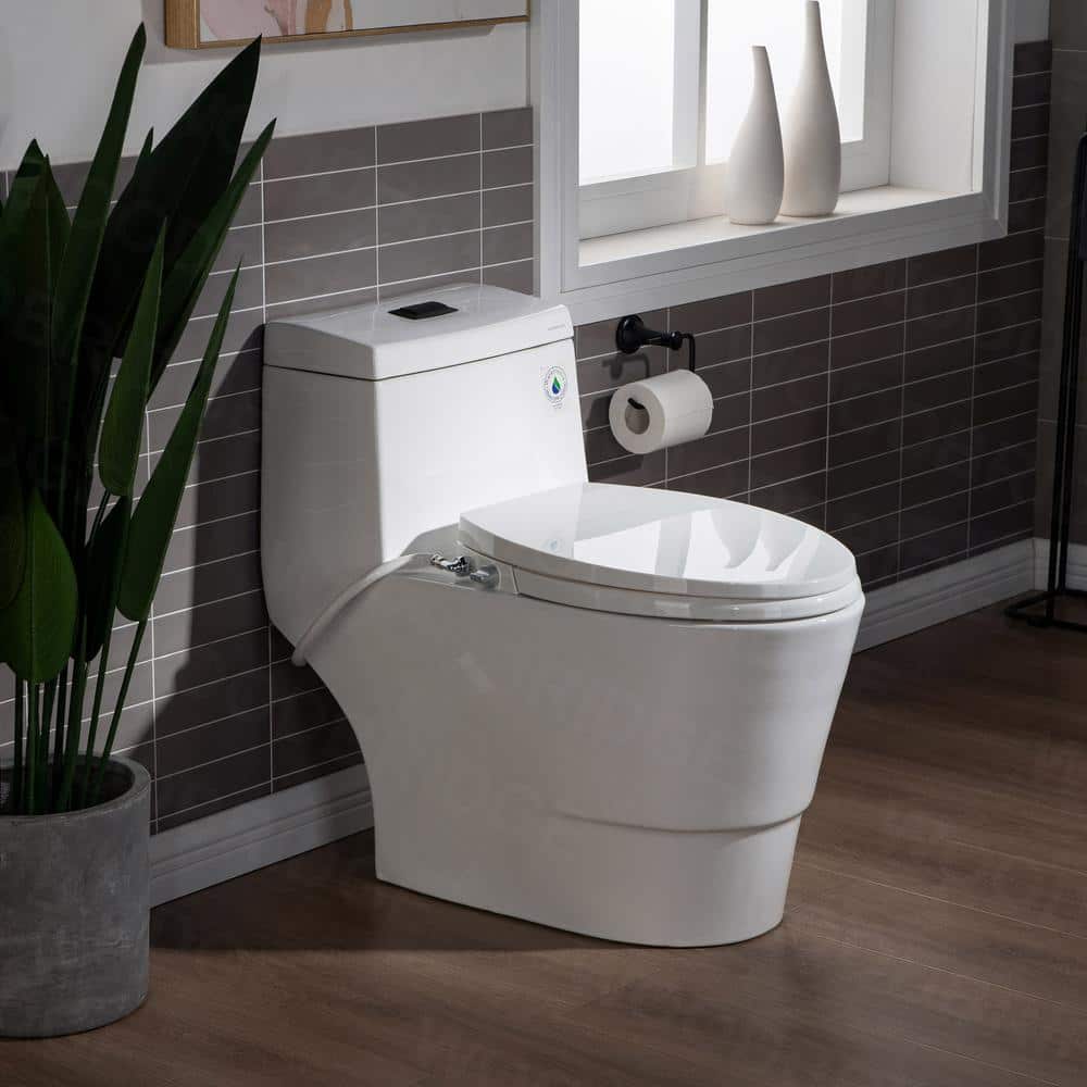 WOODBRIDGE Marsala II One Piece 1.1GPF/1.6 GPF Dual Flush Elongated Toilet with Non-Electric Toilet Seat Included in White