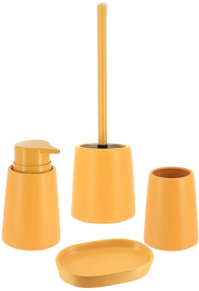 Smooth Bathroom Accessory Set-4 pieces - Tumbler, Soap Dispenser, Soap Dish, Toilet Bowl Brush Yellow Mustard