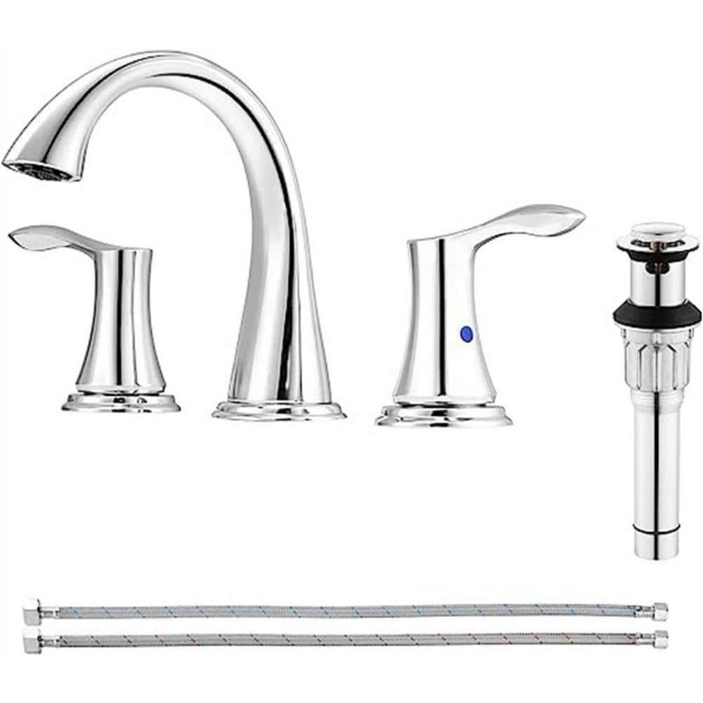 Dyiom Widespread 2-Handles Bathroom Sink Faucet with Metal Pop-Up Sink Drain and Chrome, Bath Accessory Set