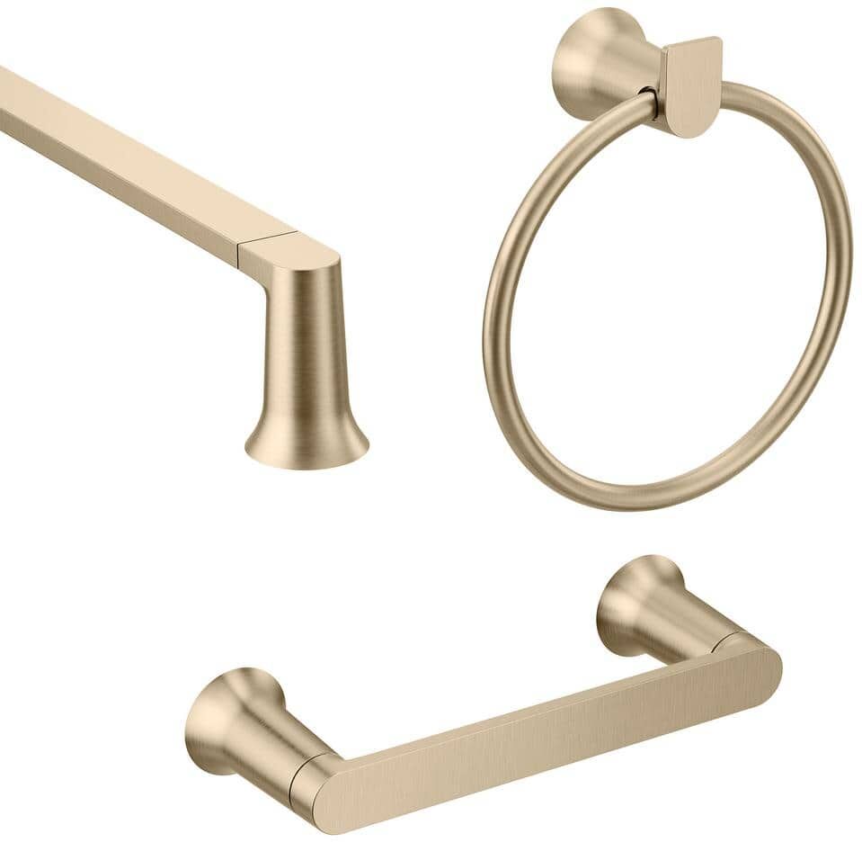 MOEN Genta 3-Piece Bath Hardware Set with 24 in. Towel Bar, Paper Holder and Towel Ring in Bronzed Gold