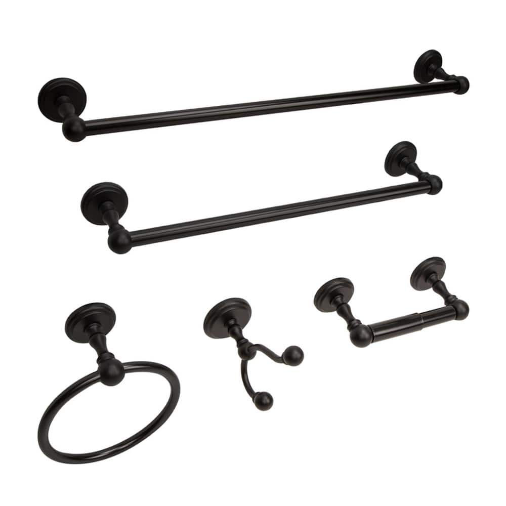 Vanity Art Lorient 5-Piece Bath Hardware Set with Towel Hook and Ring Toilet Paper Holder Towel Bars in Oil Rubbed Black