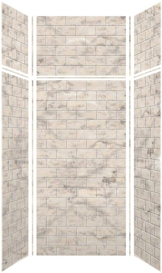 Transolid Saramar 36 in. W x 96 in. H x 36 in. D 6-Piece Glue to Wall Alcove Shower Wall Kit with Extension in Sand Creme