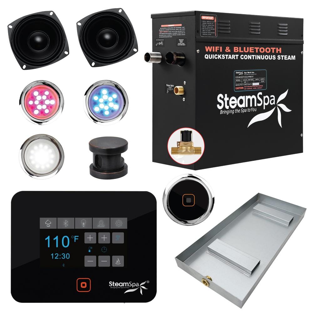 SteamSpa Black Series WiFi and Bluetooth 4.5kW QuickStart Steam Bath Generator Package in Oil Rubbed Bronze
