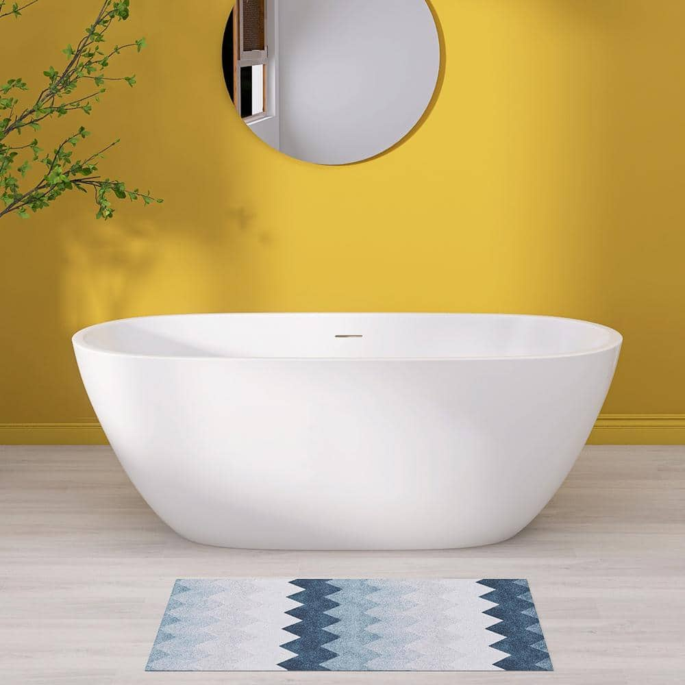 NTQ 55 in. x 29.5 in. Acrylic Free Standing Soaking Tub Oval Freestanding Tubs Stand Alone Soaker Bathtub in Glossy White