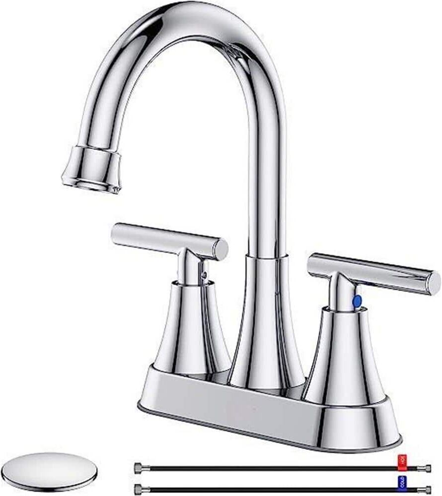 Dyiom Bathroom Faucet for Sink 3-Hole - 4 in. Chrome Sink Faucet with Pop-Up Drain and Water Supply Hose - Bath Accessory Set