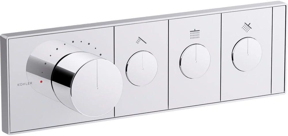 KOHLER Anthem 3-Outlet Thermostatic Valve Control Panel with Recessed Push-Buttons in Polished Chrome