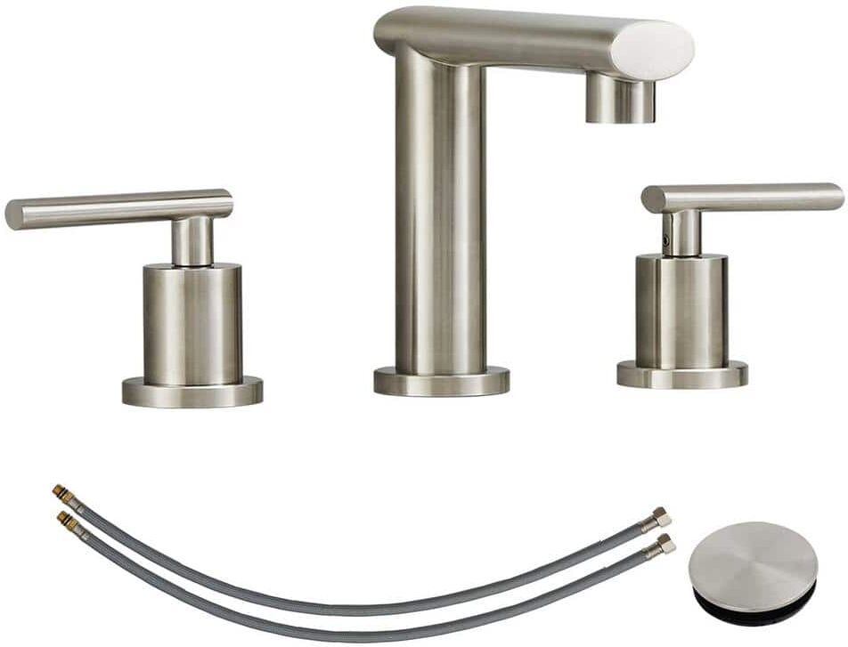 2-Handle 8 in. Widespread Bathroom Sink Faucet with Pop Up Drain and Supply Lines in Brushed Nickel Basin Mixer Taps