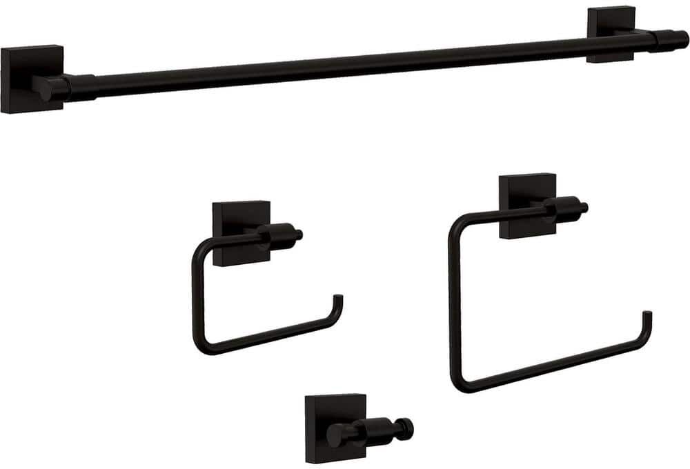 Franklin Brass Maxted 4-Piece Bath Accessory Set with 24 in. Towel Bar, Toilet Paper Holder, Towel Ring, Towel Hook in Matte Black