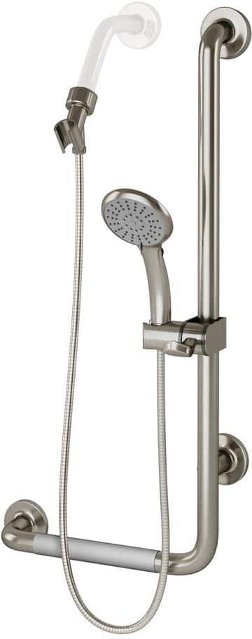 PULSE Showerspas ErgoSlideBar Right 5-Spray Wall Bar Shower Kit In Brushed Stainless Steel