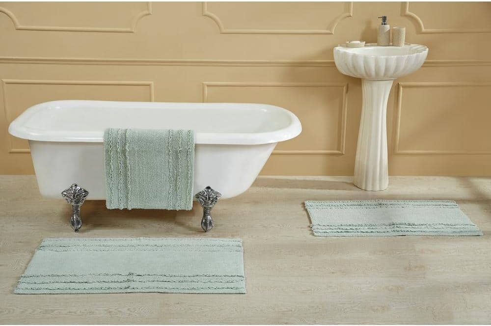 Better Trends Ruffle Border Collection Aqua 17 in. x 24 in. 100% Cotton Bath Rug